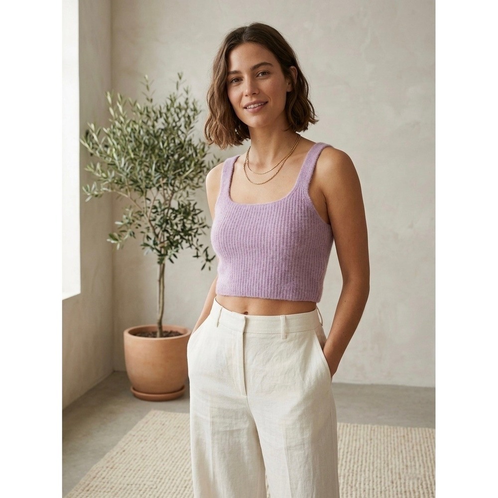 Everlane Lilac Wool Yak Blend Ribbed Knit Cropped Tank Top Small